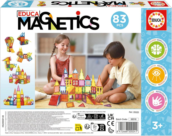 Educa - Magnetic | Magnetische Bausteine Kinder 83 Teile | 3D-Magnetbaukasten mit Fenstern, Rädern &amp;