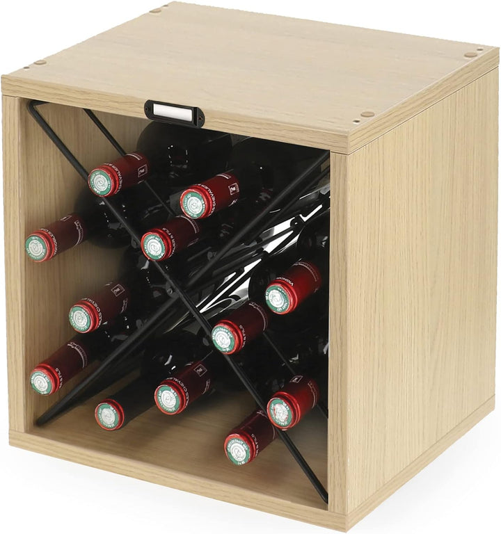 Compactor – Stapelbares Flaschenregal für 12 Flaschen – Weinregal aus Naturholz mit Metallkreuzen –