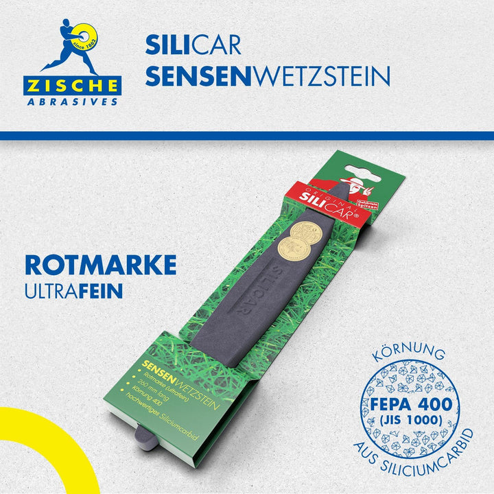 Zische Sensenwetzstein Silicar Rotmarke ultrafein 260x36x15 mm - Schleifstein für Sensen und Sicheln