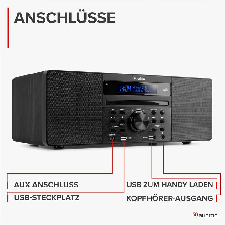 Audizio Prato - DAB Radio mit CD Player, MP3-Player, Bluetooth Radio, USB, DAB+, FM-UKW, Fernbedienu