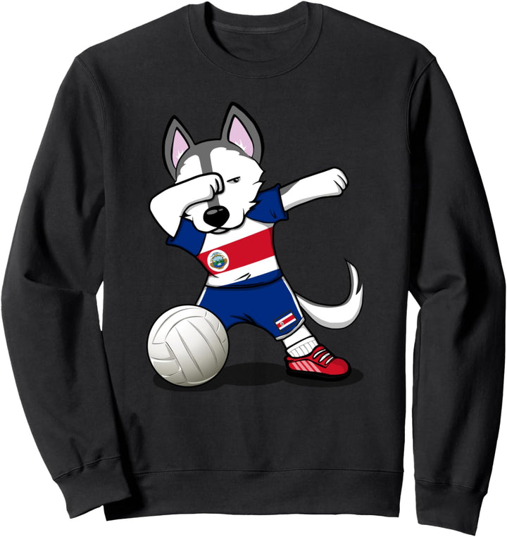Dabbing Husky Hund Costa Rica Volleyball - Costa Rica Flagge Sweatshirt