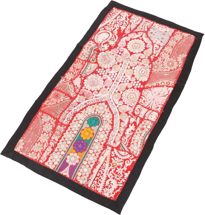 GURU SHOP Indischer Wandteppich Patchwork Wandbehang, Tischläufer, Einzelstück 85x45 cm - Muster 10,