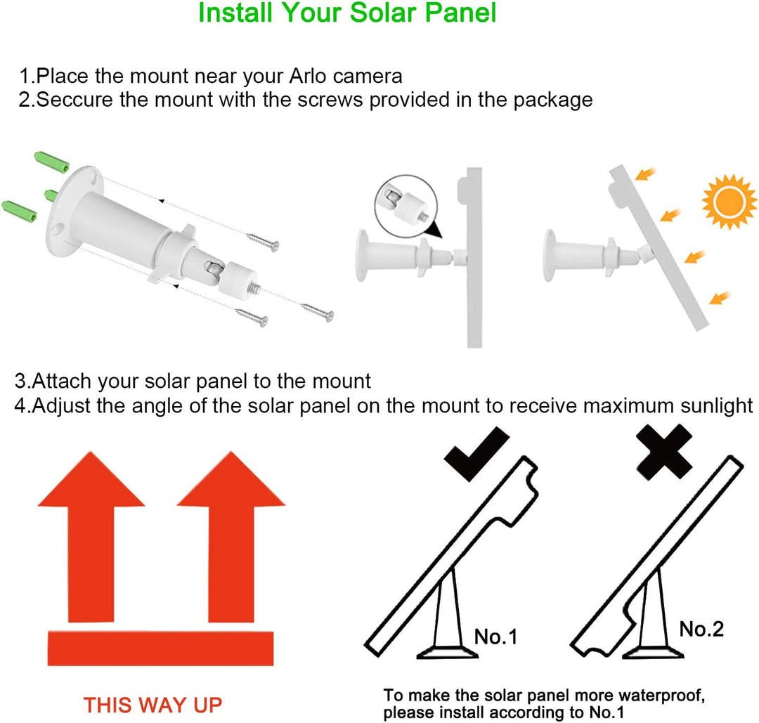 iTODOS Solarpanel, kompatibel mit Arlo Pro und Arlo Pro 2, 30 cm langes Outdoor-Stromladekabel und v