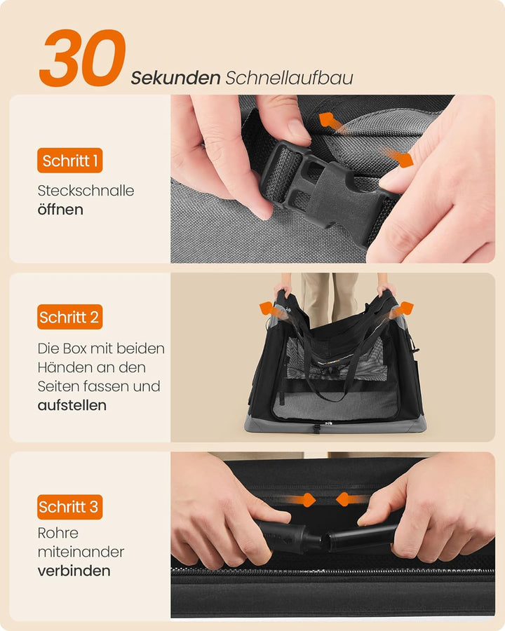 Feandrea Hundebox faltbar, Transportbox, Hundetasche, Oxford-Gewebe, mit 4 Türen aus Netzstoff, Grif