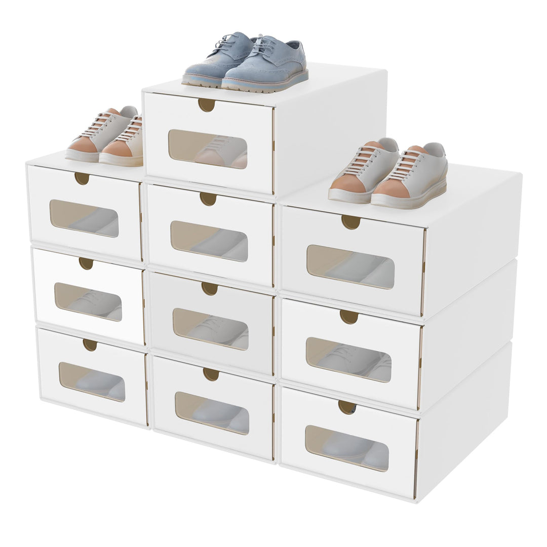 AufuN Schuhboxen aus Kraftpapier mit Deckel &amp; Transparent Sichtfenster, Praktische Schuhaufbewahrung