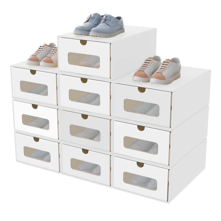 AufuN Schuhboxen aus Kraftpapier mit Deckel &amp; Transparent Sichtfenster, Praktische Schuhaufbewahrung