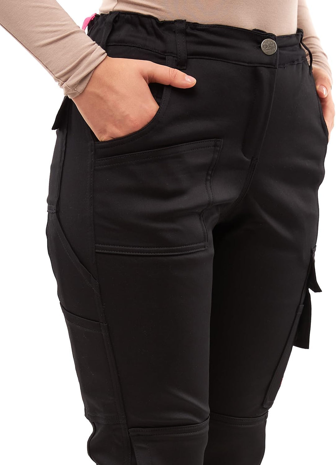 strongAnt Damen Arbeitshose komplett Stretch für Frauen Bundhose mit Kniepolstertaschen Schwarz Grau