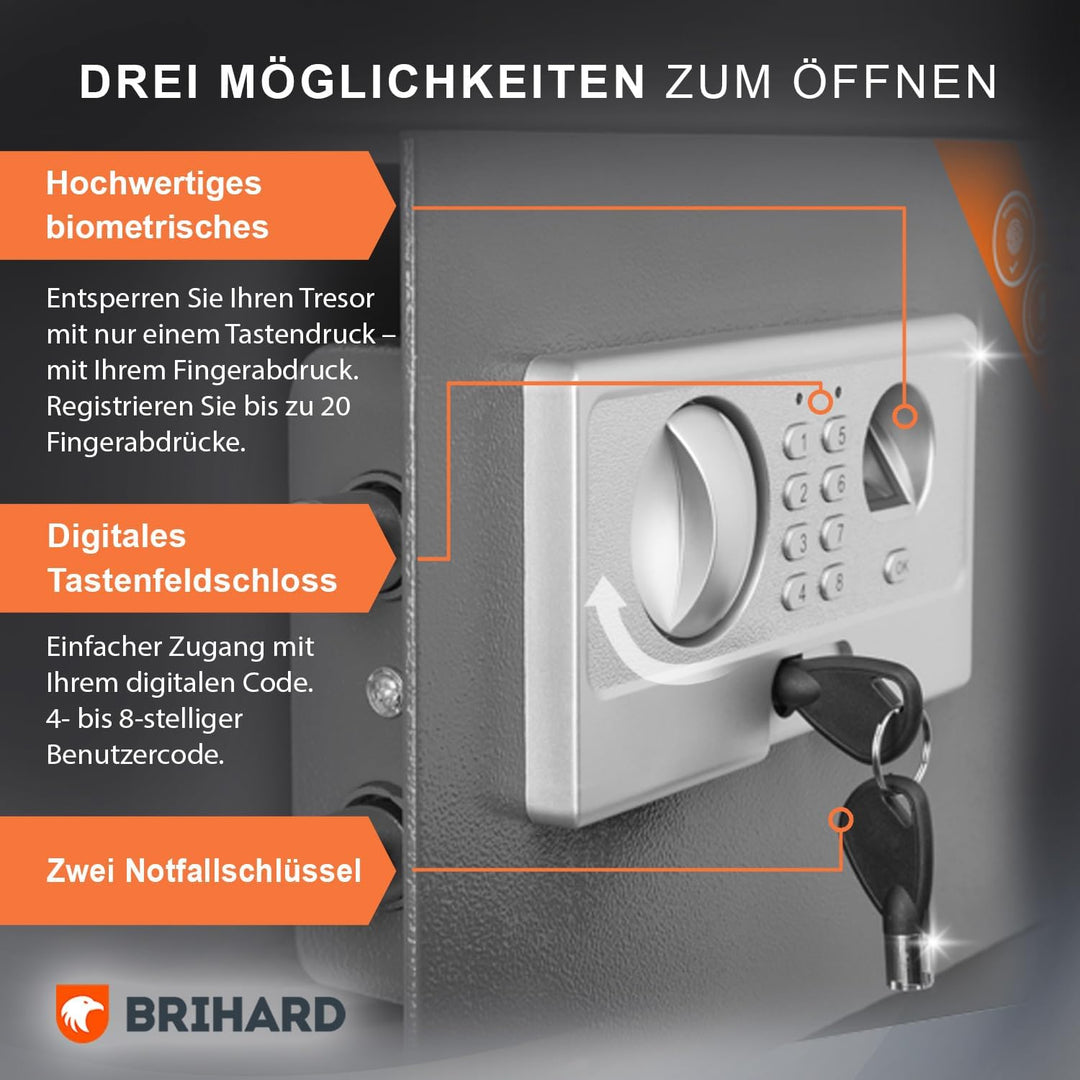 Brihard Biometrischer Safe XL – 2-in-1 Digitale Tastatur und Fingerabdruck Safe – Business LCD Treso