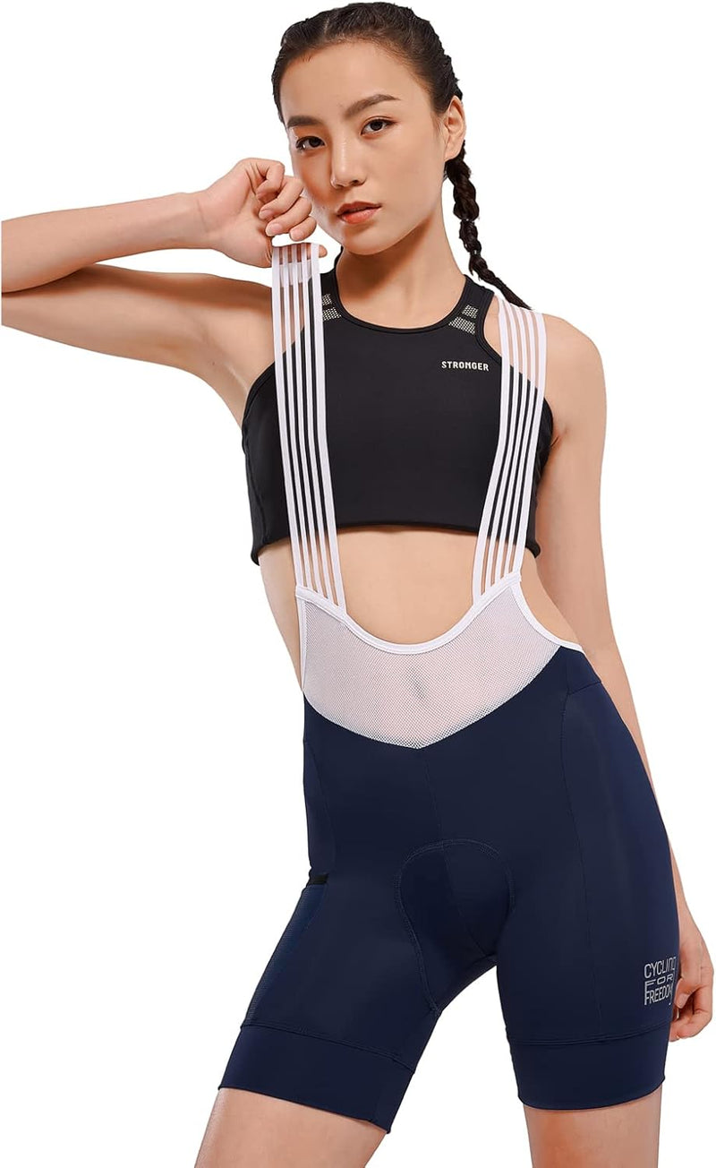 Fahrradhose Damen Lang mit Träger Fahrrad Trägerhose Gepolstert Radhose Lang mit Träger mit Taschen,