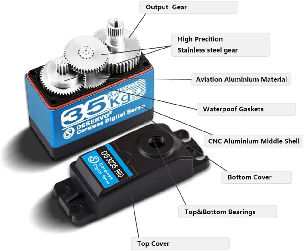 YUNIQUE DEUTSCHLAND Digital Coreless Servomotor DS3235 PRO 7.4V 35KG mit 25T Nocken für Roboter-LKW-