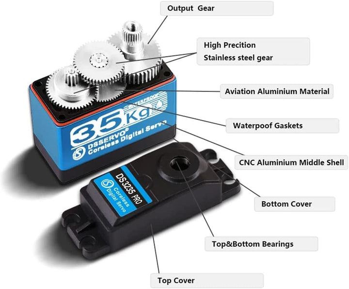 YUNIQUE DEUTSCHLAND Digital Coreless Servomotor DS3235 PRO 7.4V 35KG mit 25T Nocken für Roboter-LKW-