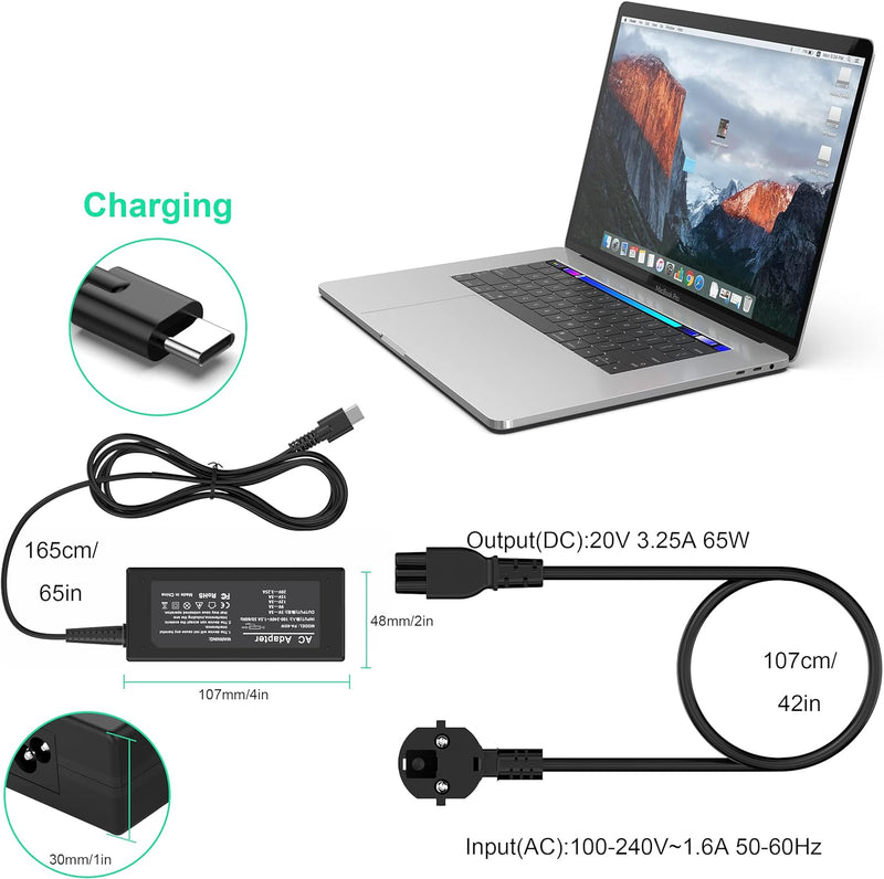 65 W USB Typ C Laptop-Ladegerät, Universal Adapter Netzteil für Mac Book Pro/Lenovo ThinkPad/Samsung