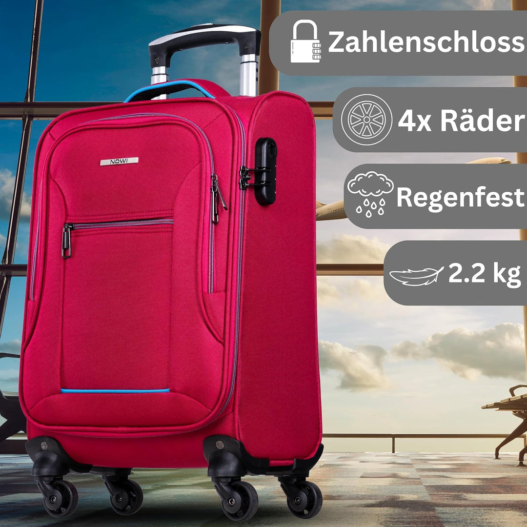 NOWI Sevilla Weichschalen Trolley M – Leichter Stoff Koffer 30L mit 4 Rollen & Zahlenschloss | Handg