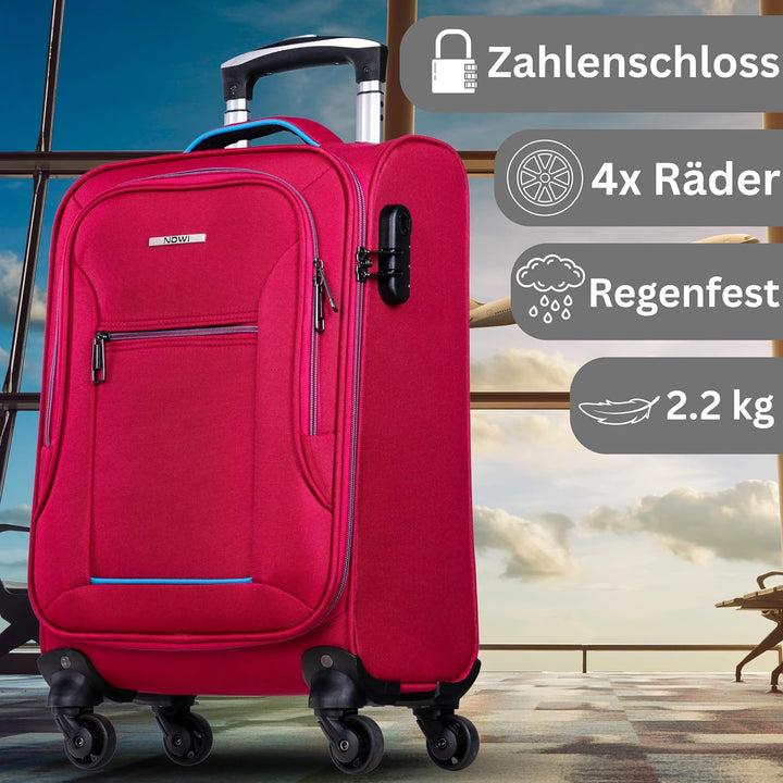 NOWI Sevilla Weichschalen Trolley M – Leichter Stoff Koffer 30L mit 4 Rollen & Zahlenschloss | Handg