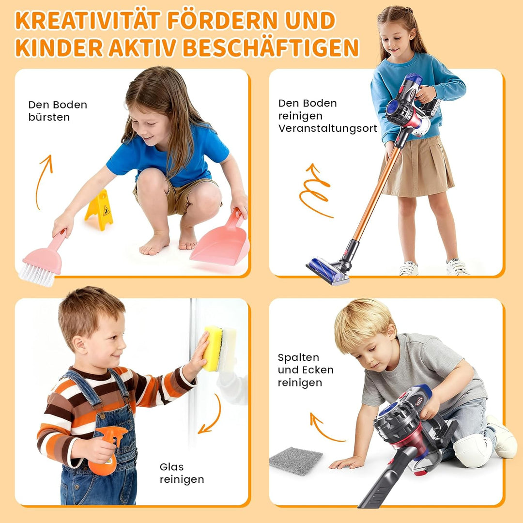 Spielzeug Staubsauger für Kinder, 3-in-1 Staubsauger Spielzeug Set, Realistischer Kinderstaubsauger