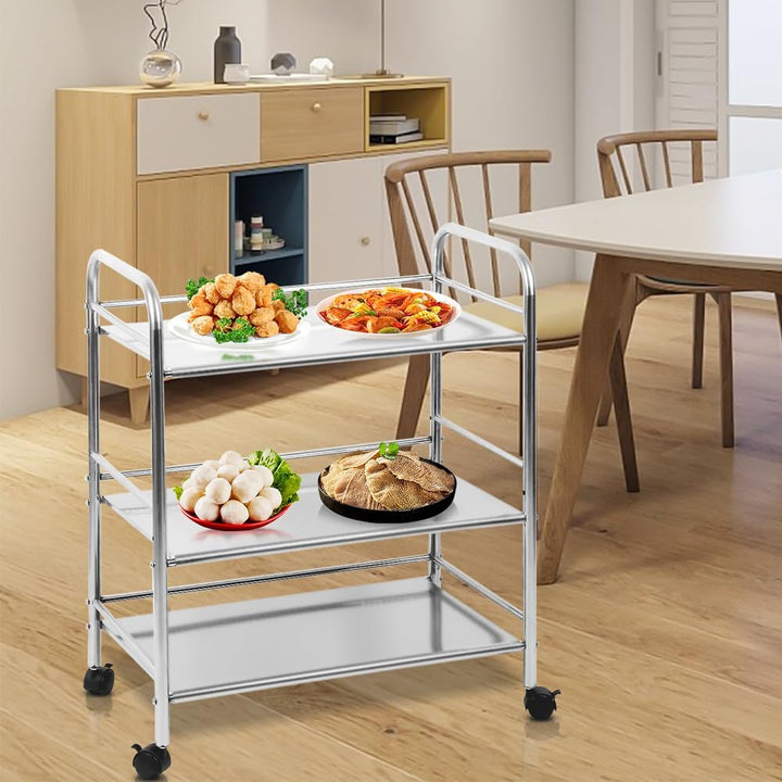 Kedia 3 Regale mit Rollen Edelstahl Küchenwagen mit Rollen Multifunktions Servierwagen (61 x 36 x 75