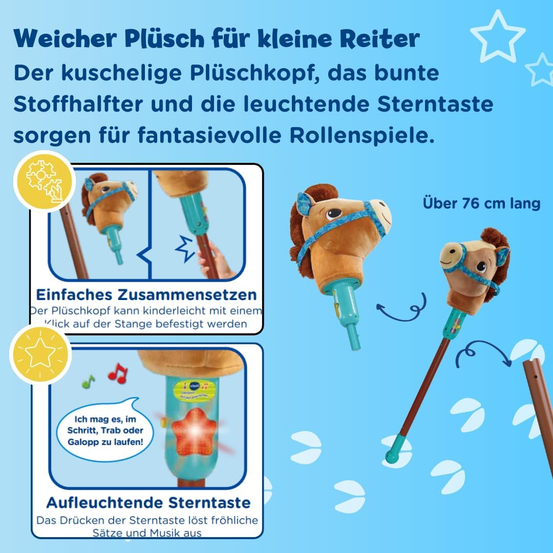 Vtech Galoppier-mit-Mir-Pferd – Interaktives Steckenpferd mit Musik & Lernmodus – Bewegungssensor, P