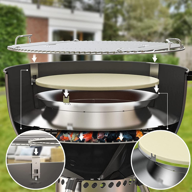 Onlyfire Räucherkammer Grillzubehör für Weber 57 cm Kugel-Holzkohlegrill, mit Deflektorstein & 4 Gri