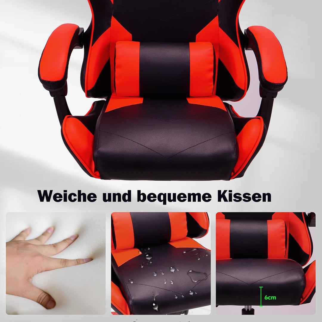 T-THREE.Ergonomischer Leder Gaming Stuhl Bürostuhl Drehstuhl Computerstuhl Rennstuhl Lederstuhl höhe
