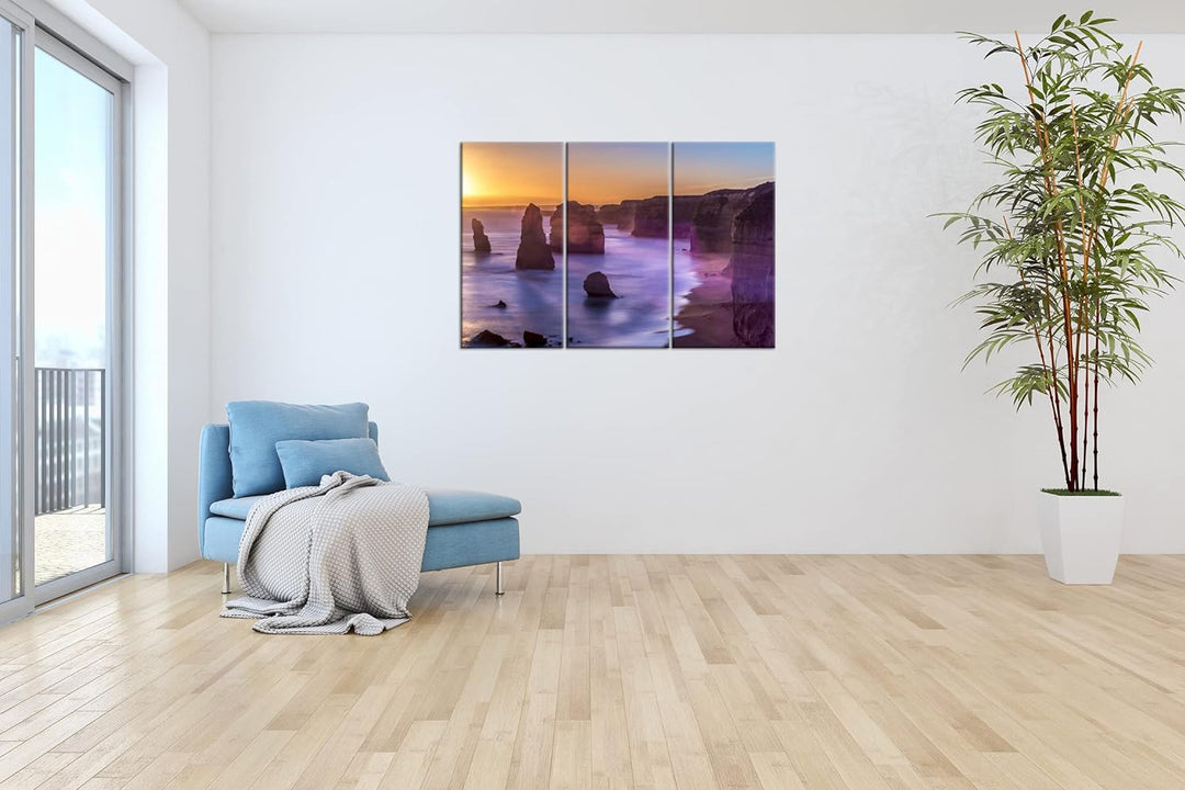 deyoli Atemberaubender Sandstrand im Sonnenuntergang Format: 3-teilig 120x80 als Leinwand, Motiv fer