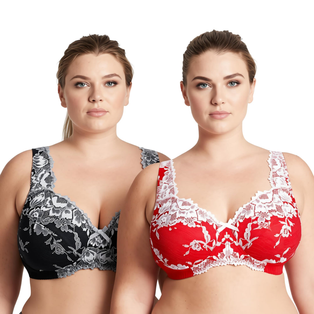 Curve Muse Damen Übergrösse Minimizer Ungefüttert Kabellos Spitze Vollständige Abdeckung BHS Black,