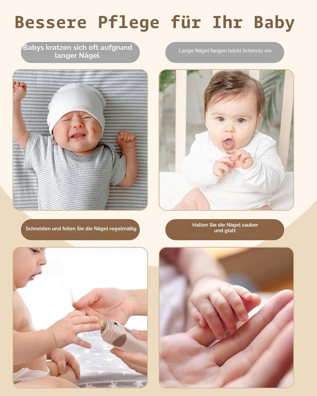 Lilian&amp;Gema Baby Nagelfeile Elektrisch, Elektrische Nagelfeile mit 9 Schleifkopf, 28 in 1 Baby Nagel