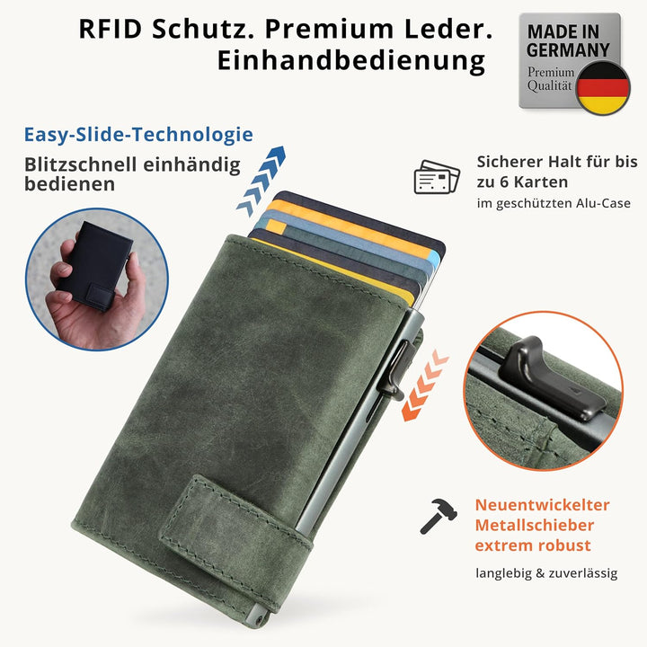 SecWal Kartenetui mit Münzfach Druckknopf inkl. Geschenkbox - Made in Germany - Echtleder Mini Geldb
