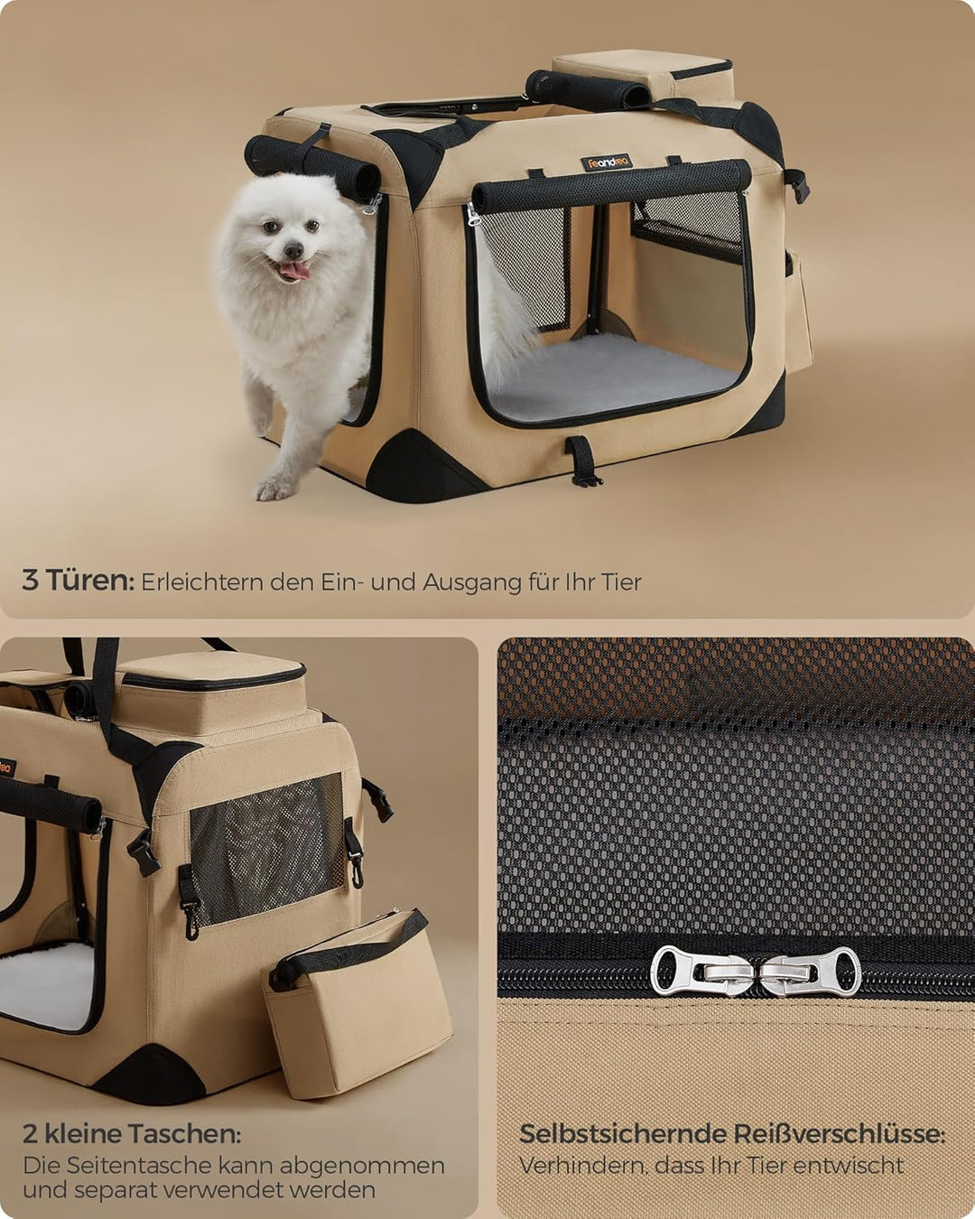 Feandrea Hundebox faltbar, Transportbox Hund, M, Hundetasche, Oxford-Gewebe, Netzstoff, atmungsaktiv