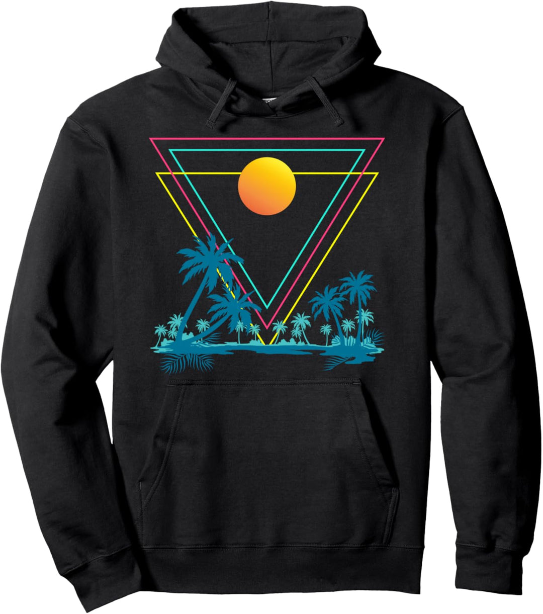 1990er Palmen Synthwave 80er Sonnenuntergang Vaporwave Pullover Hoodie