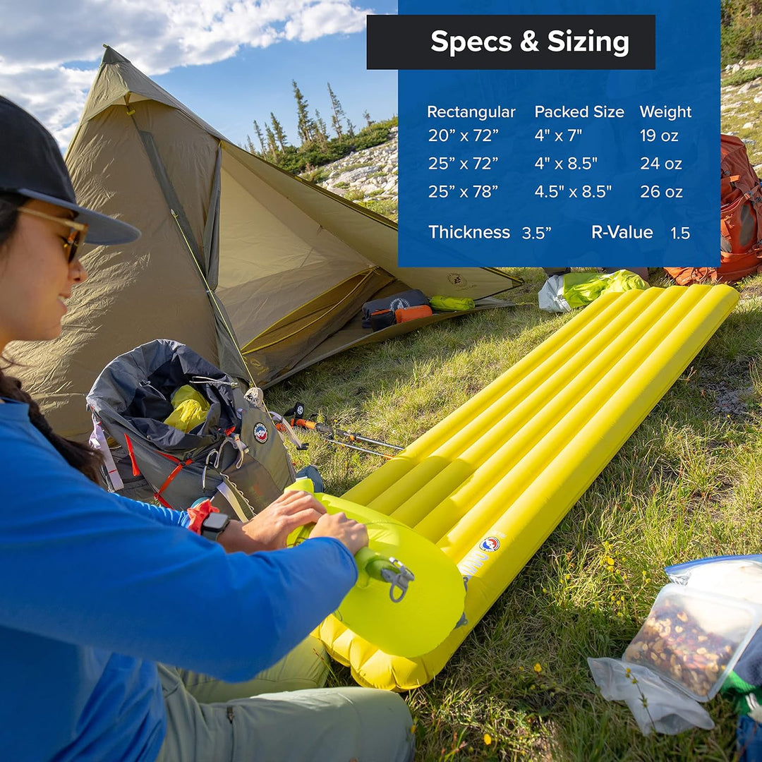 BIG AGNES Divide | Leichte, kompakte Luftkammer-Isomatte für warmes Wetter, regulär, warmes Olivgrün