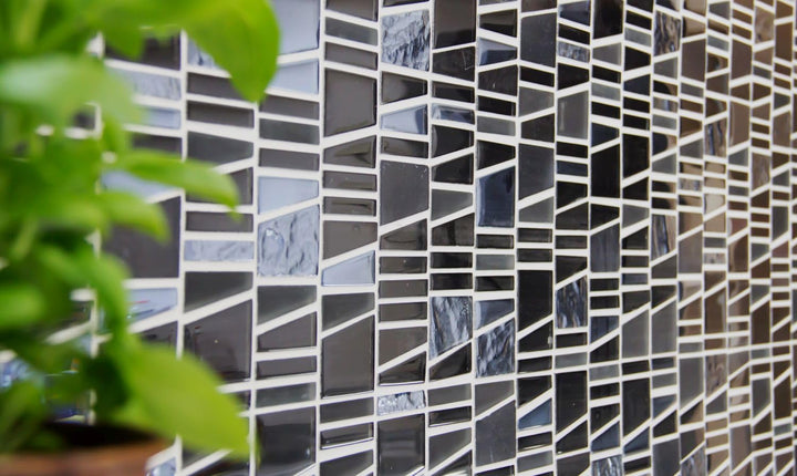 Glasmosaik Leiter Crystal/Stein mix schwarz Transluzent Transparent 3D, Mosaikstein Format: 10x48+10