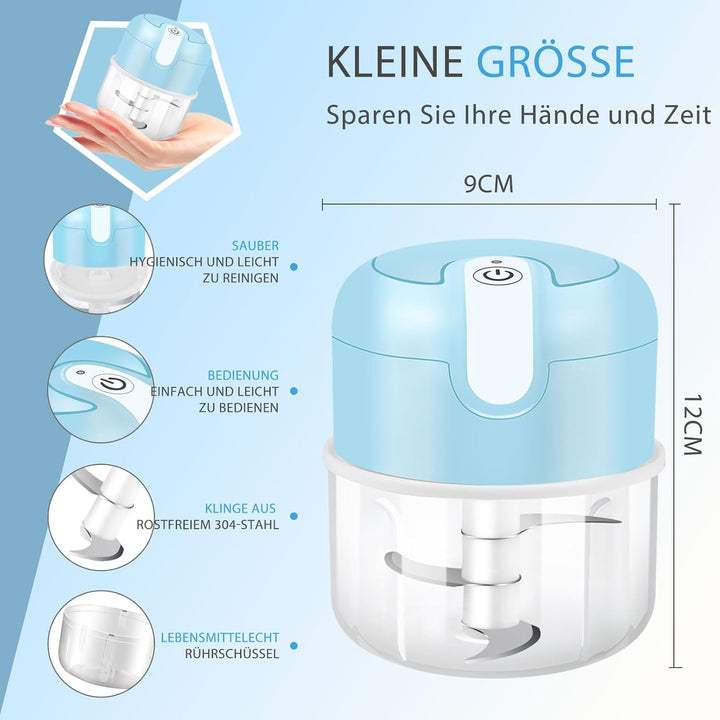 EASYSPEED Zerkleinerer Elektrisch Mini, 250ml, Gemüsezerkleinerer, USB Type-C Aufladung, Tragbar Zer