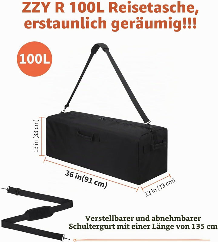 ZZY Grosse Reisetasche Leichte für Herren, 100L Sporttasche, Gepäcktasche für Reisen, Camping, Sport