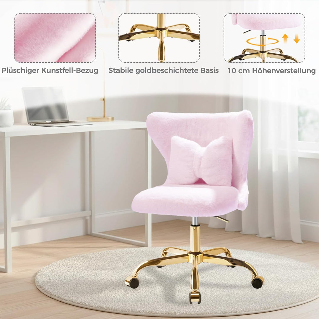 Schminktisch Stuhl mit Rollen Gold, Schreibtischsessel Mädchen, Drehstuhl Home Office mit Kissen, Hö
