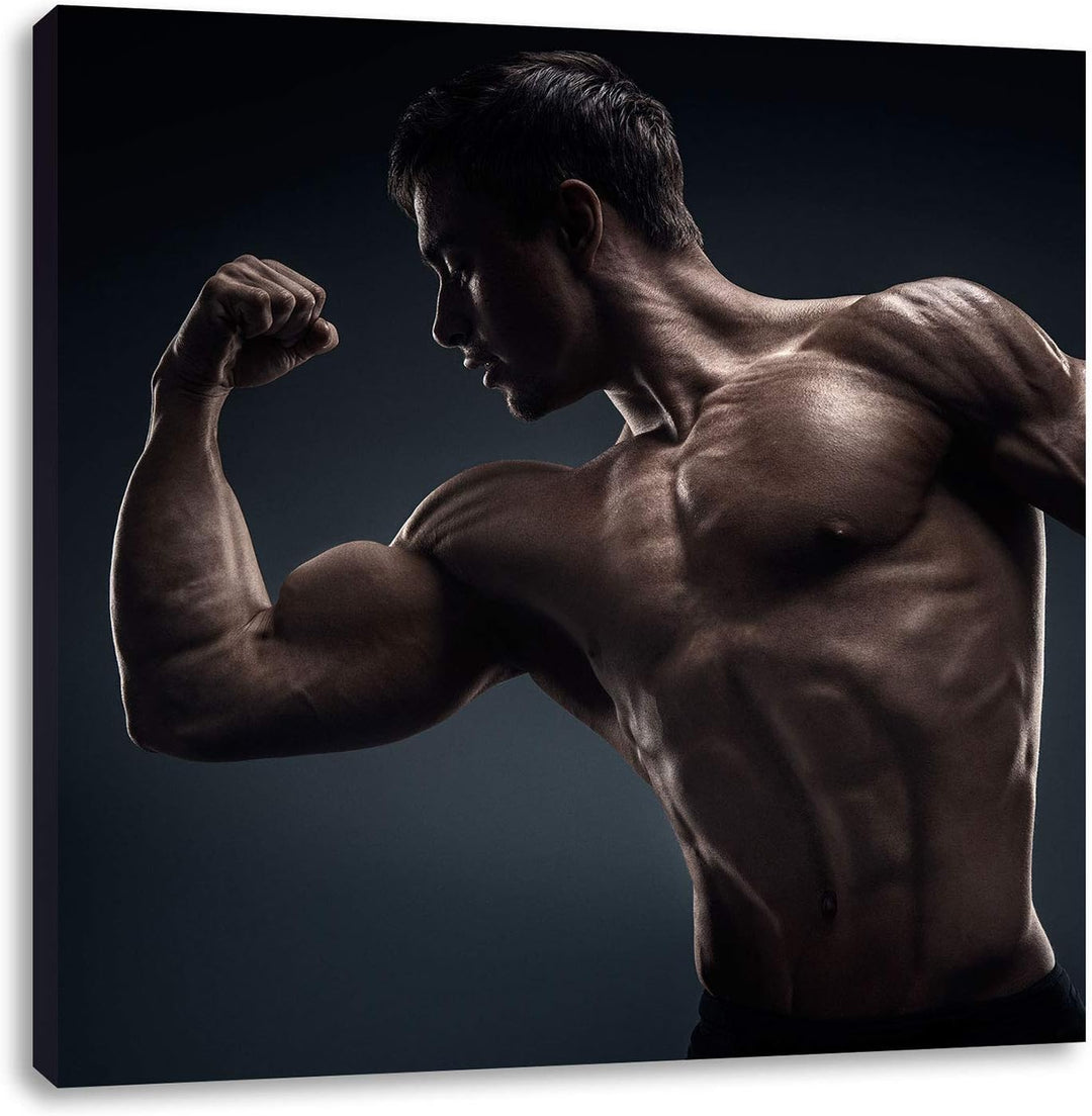 Starker Bodybuilder, Format: 70x70 auf Leinwand, XXL riesige Bilder fertig gerahmt mit Keilrahmen, K