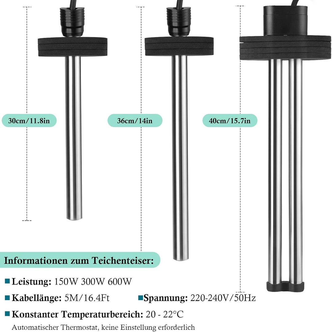 FEDOUR Teichheizung 150W - Eisfreihalter für Teiche, Koi-Teich, Gartenteichenteiser mit 5m Langem Ka