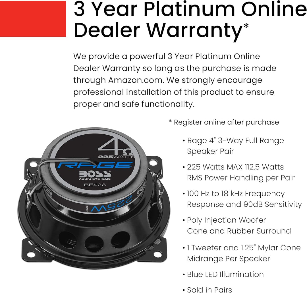 BOSS Audio Systems BE423 225 Watt (pro Paar), 4 Zoll, Full Range, 3-Wege-Lautsprecher (Paar) 10.2 cm