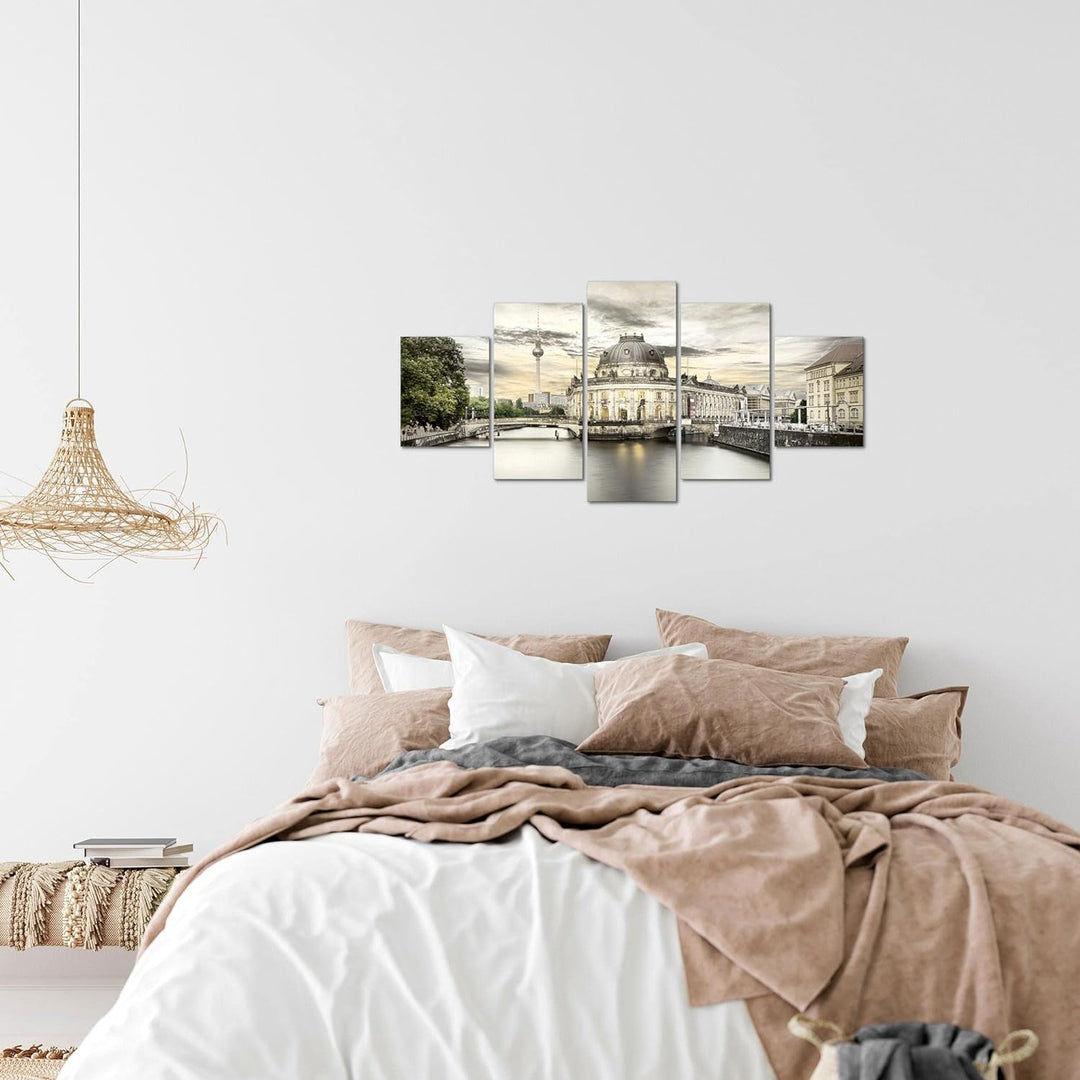 Runa Art Wandbilder Berlin 5 Teilig Bild auf Vlies Leinwand Deko Wohnzimmer Büro Fernsehturm Beige S