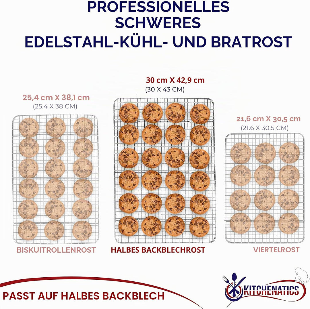 KITCHENATICS Edelstahl-Grillrost &amp; Auskühlgitter, passt auf Backbleche für das Backen von Keksen und