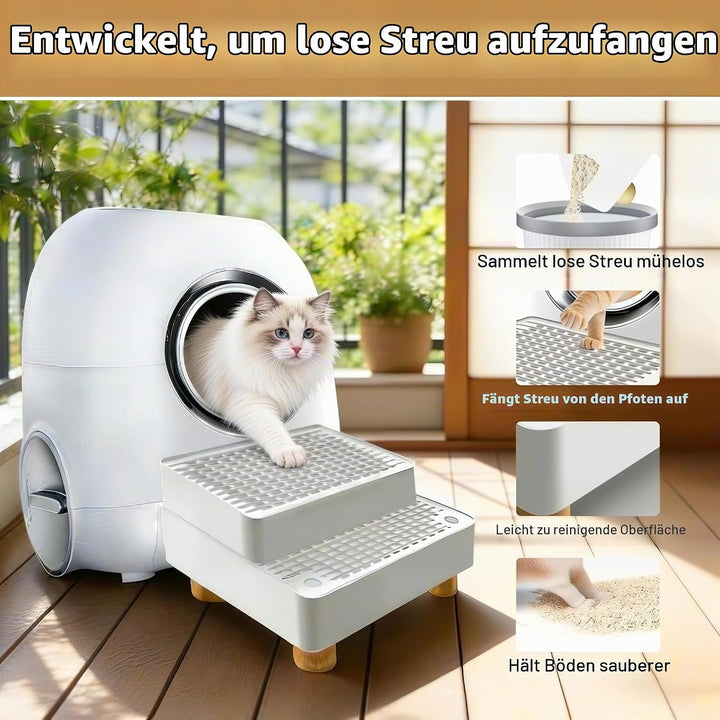 Katzenklo Treppe Doppelstufig: Katzentreppe Für Katzentoilette Mit Filterfunktion, rutschfeste Katze