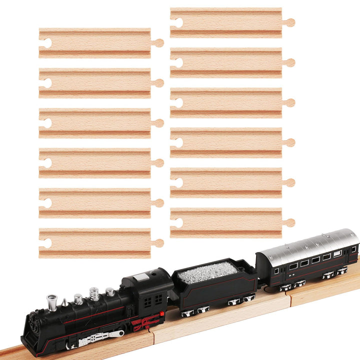 12 STK Holzeisenbahngleise Erweiterungs Set, 16,2cm Gerader Gleisverbinder Holzeisenbahn Kindereisen