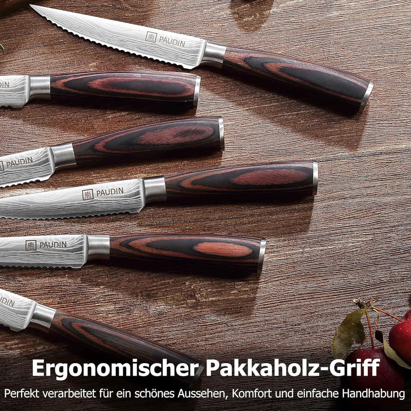 PAUDIN Steakmesser 8-teilig Set, Hochwertige Deutsche Edelstahl Steak Messer, Ultrascharfe Gezackte