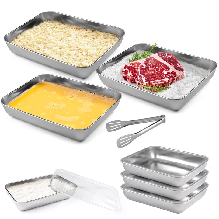 Panierschalen Set 3-Teilig, 25x20x5cm Edelstahl Schale Rechteckig,PanierstrassE Set,Panierstrasse mi