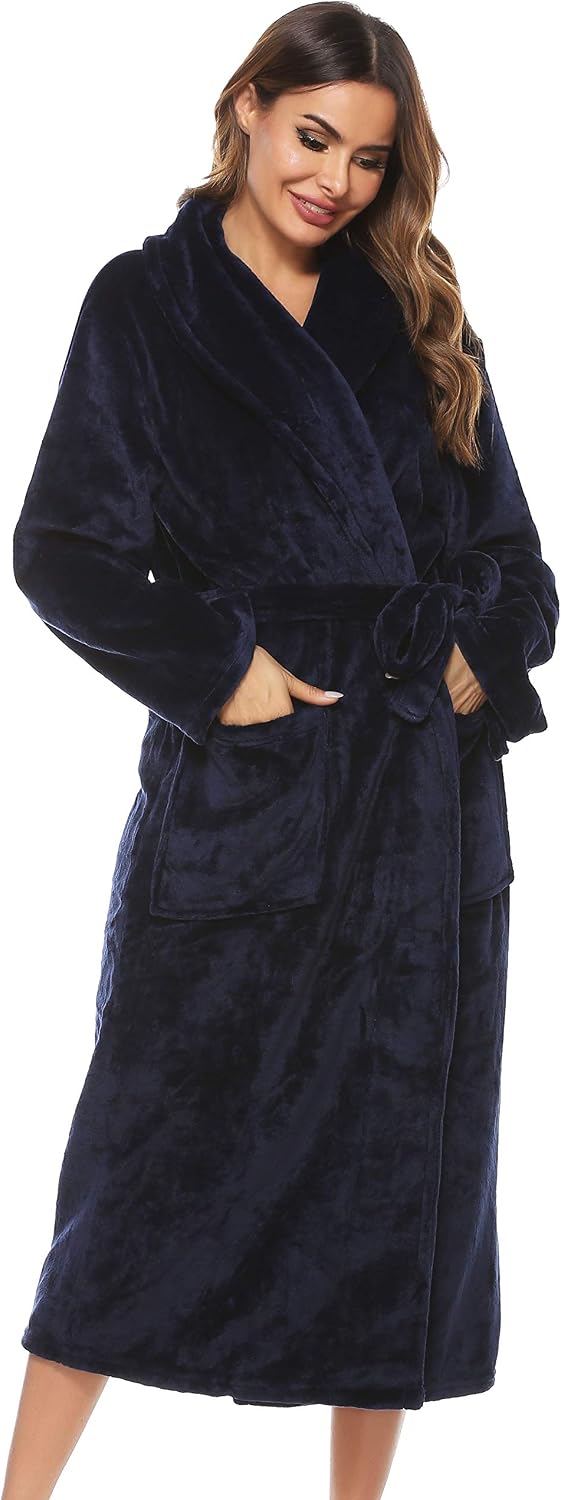Vlazom Damen Bademantel Flanell Weiche Winter Bademantel Saunamantel Morgenmantel Lange Ärmel Hausma