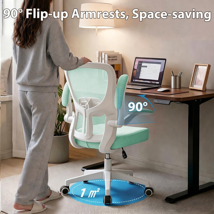 Durrafy Ergonomischer Bürostuhl Schreibtischstuhl mit Hochklappbaren Armlehnen,Verstellbarer Lendenw