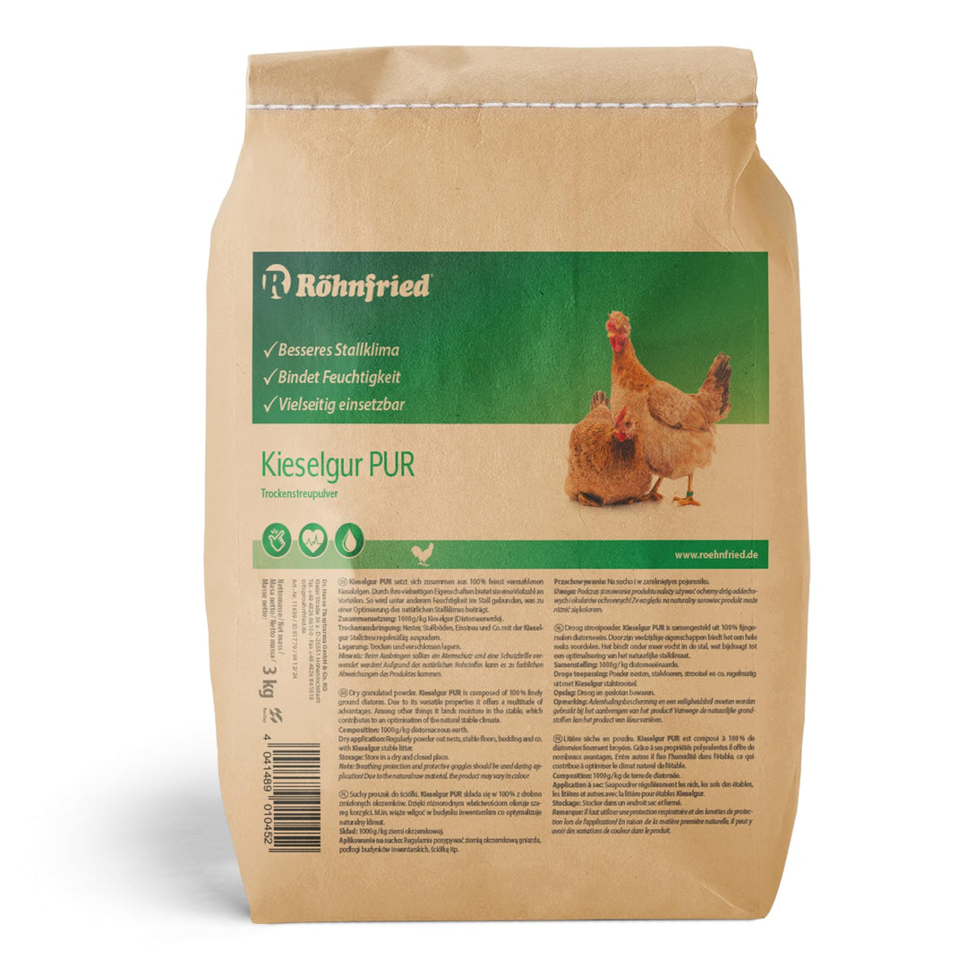 Röhnfried - Kieselgur PUR (3000 g) - Naturreine Kieselerde in Pulver-Form - für ihren Hühnerstall, K