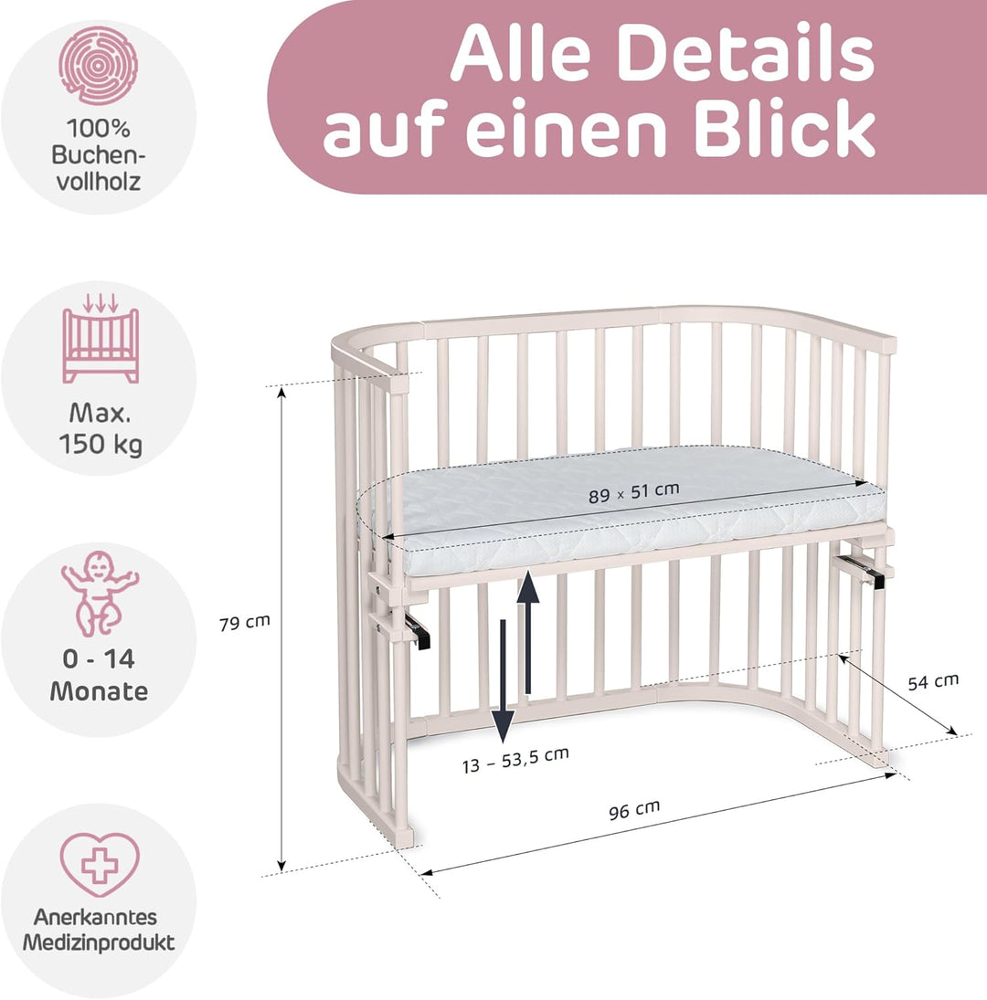 babybay Maxi extra grosses Beistellbett aus massivem Buchenholz/Kinderbett Höhe stufenlos verstellba