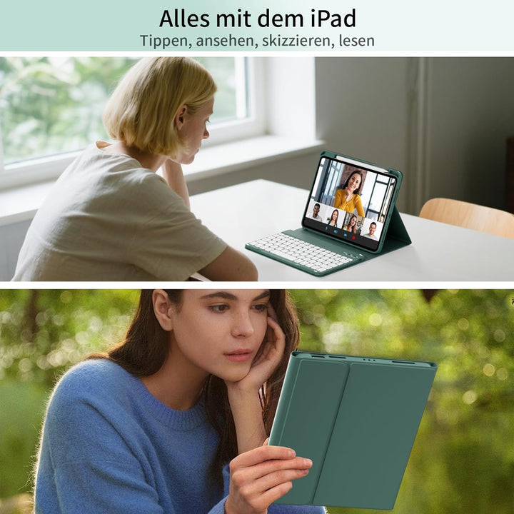 Hülle mit Tastatur für iPad A16 11 Generation 2025/10 Generation 2022 (11/10.9 Zoll) 7 Farben Beleuc