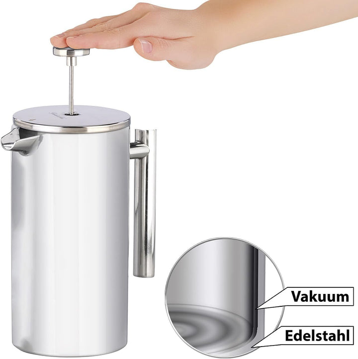 Rosenstein &amp; Söhne Frenchpress-Kanne: 2er Set French-Press, 1,5 Liter, doppelwandig, Edelstahl (Fren