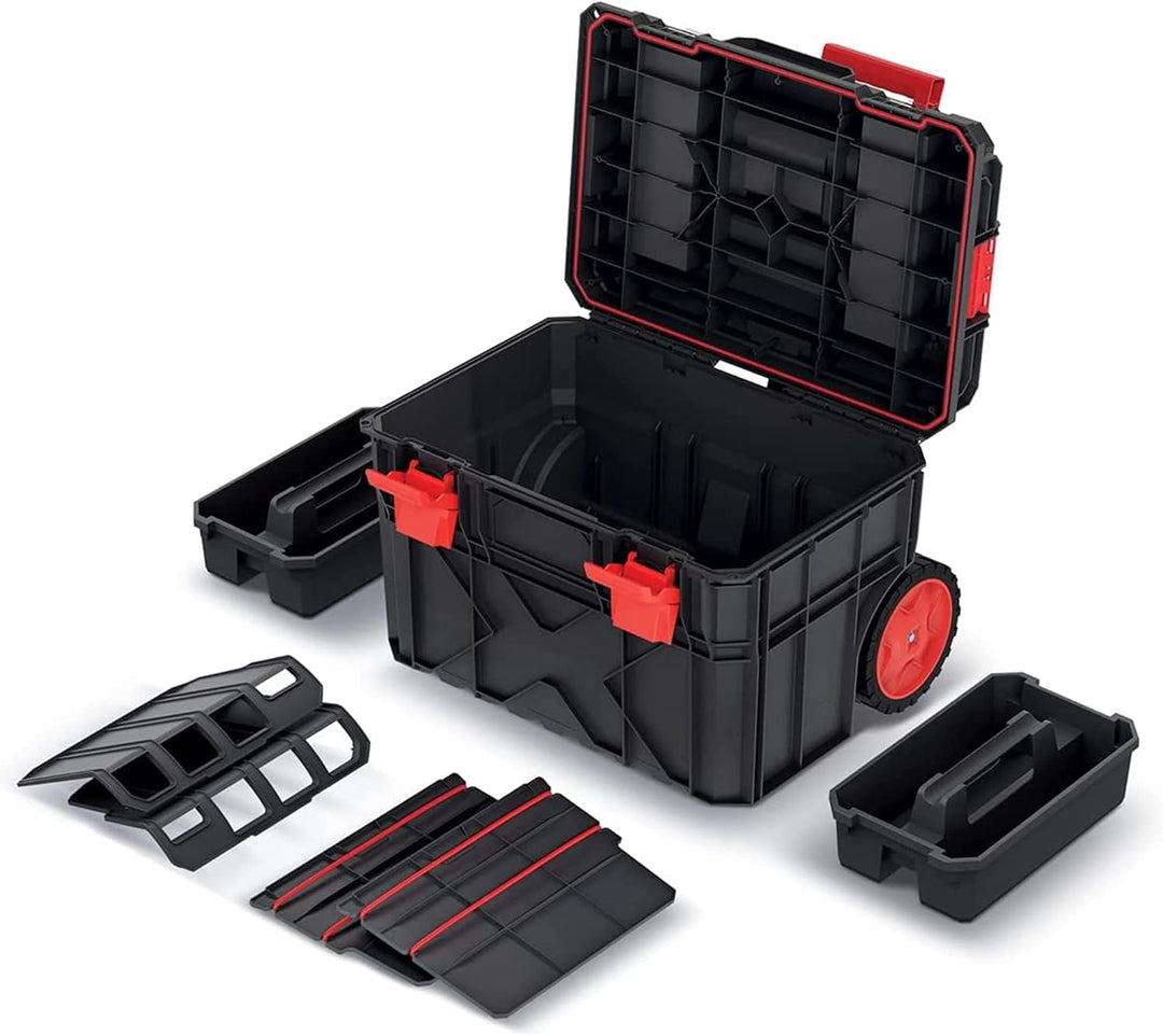 Profi Werkzeugkoffer Werkzeugtrolley Rollende Werkstatt Toolbox Mit Aluminium-Teleskopstiel Belastba